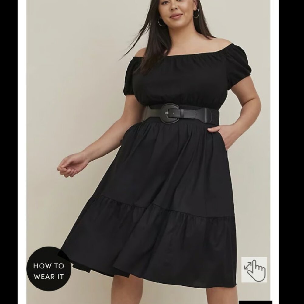 Torrid Black Dark Coquette Midi Poplin Tiered Skirt Sz 0 Lg NWT